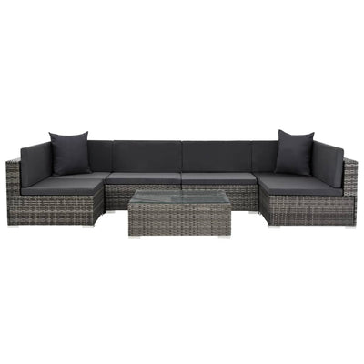 7 Piece Garden Lounge Set with Cushions Poly Rattan Grey Payday Deals