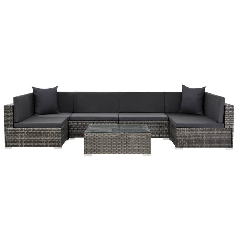 7 Piece Garden Lounge Set with Cushions Poly Rattan Grey Payday Deals