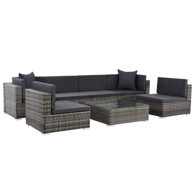 7 Piece Garden Lounge Set with Cushions Poly Rattan Grey Payday Deals
