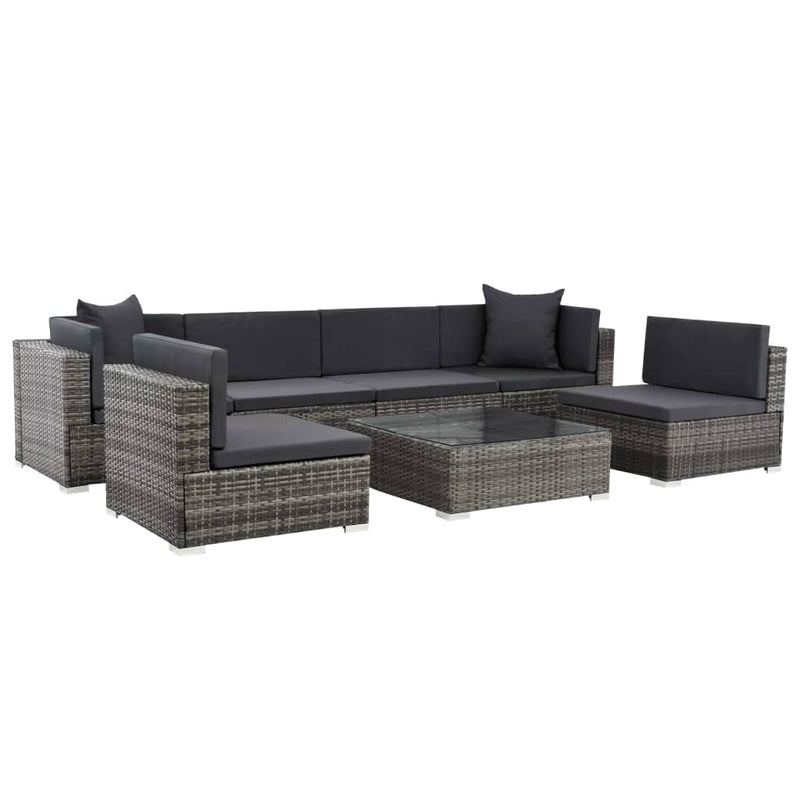 7 Piece Garden Lounge Set with Cushions Poly Rattan Grey Payday Deals