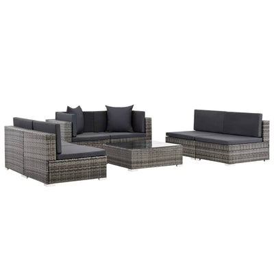 7 Piece Garden Lounge Set with Cushions Poly Rattan Grey Payday Deals