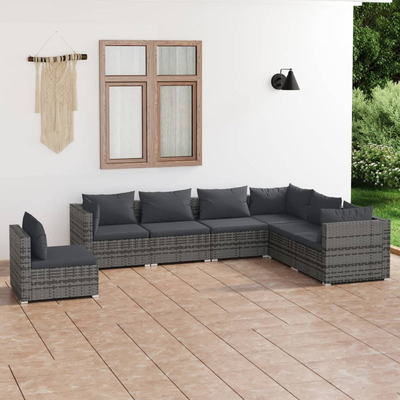 7 Piece Garden Lounge Set with Cushions Poly Rattan Grey Payday Deals