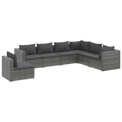 7 Piece Garden Lounge Set with Cushions Poly Rattan Grey Payday Deals