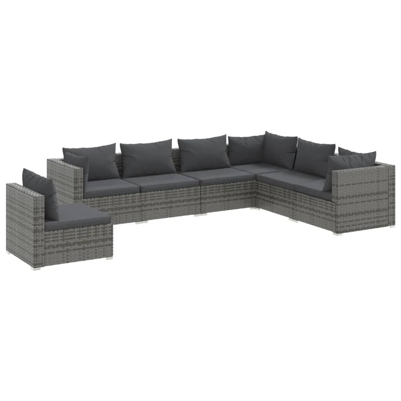 7 Piece Garden Lounge Set with Cushions Poly Rattan Grey Payday Deals