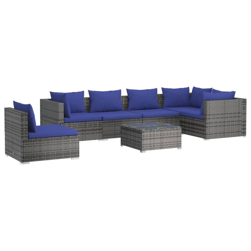 7 Piece Garden Lounge Set with Cushions Poly Rattan Grey Payday Deals