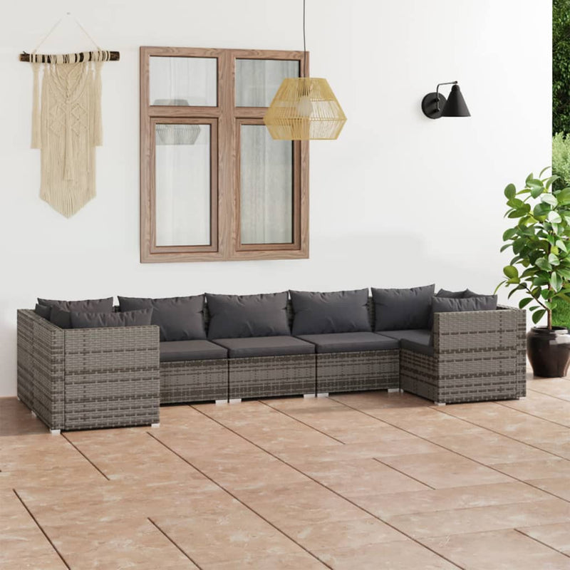 7 Piece Garden Lounge Set with Cushions Poly Rattan Grey Payday Deals