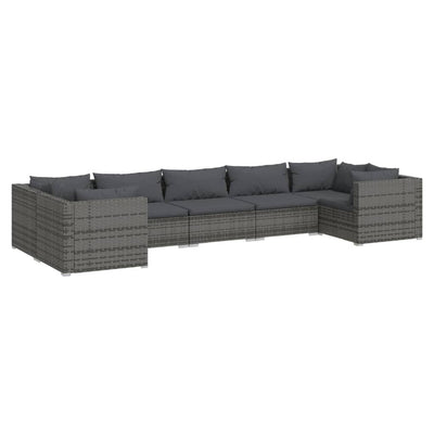 7 Piece Garden Lounge Set with Cushions Poly Rattan Grey Payday Deals