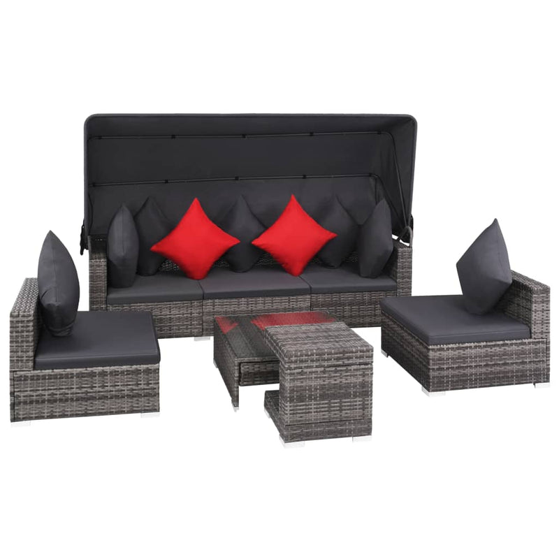 7 Piece Garden Lounge Set with Cushions Poly Rattan Grey Payday Deals