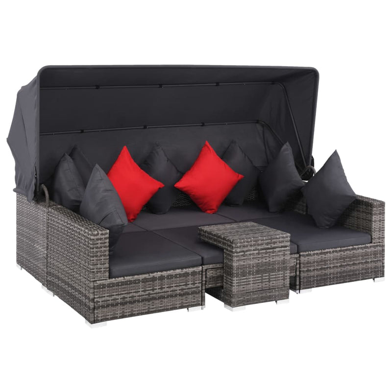 7 Piece Garden Lounge Set with Cushions Poly Rattan Grey Payday Deals
