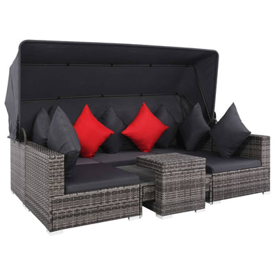 7 Piece Garden Lounge Set with Cushions Poly Rattan Grey Payday Deals
