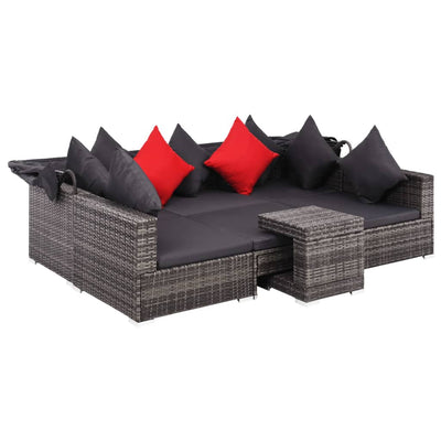 7 Piece Garden Lounge Set with Cushions Poly Rattan Grey Payday Deals