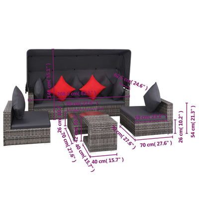 7 Piece Garden Lounge Set with Cushions Poly Rattan Grey Payday Deals