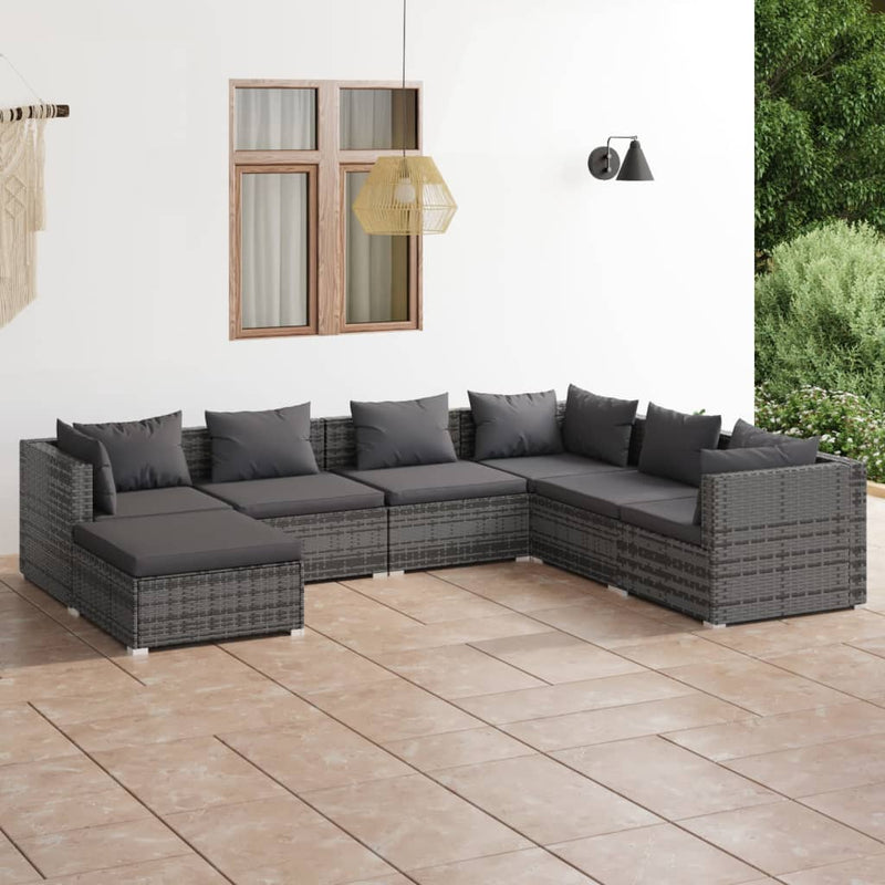 7 Piece Garden Lounge Set with Cushions Poly Rattan Grey Payday Deals