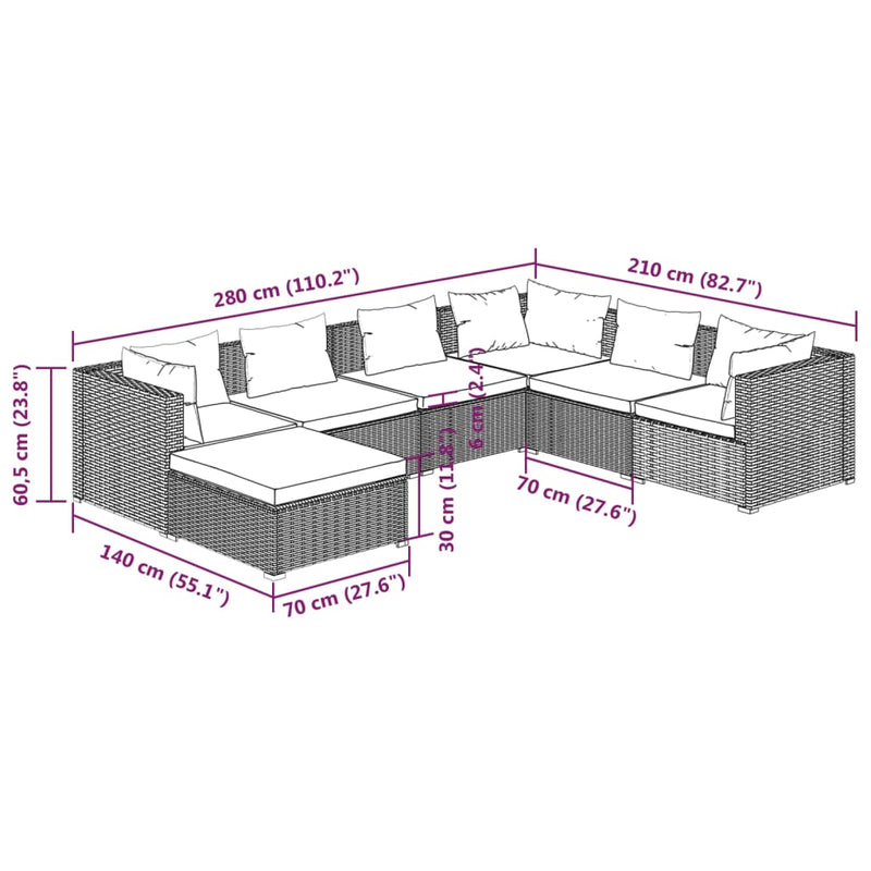 7 Piece Garden Lounge Set with Cushions Poly Rattan Grey Payday Deals