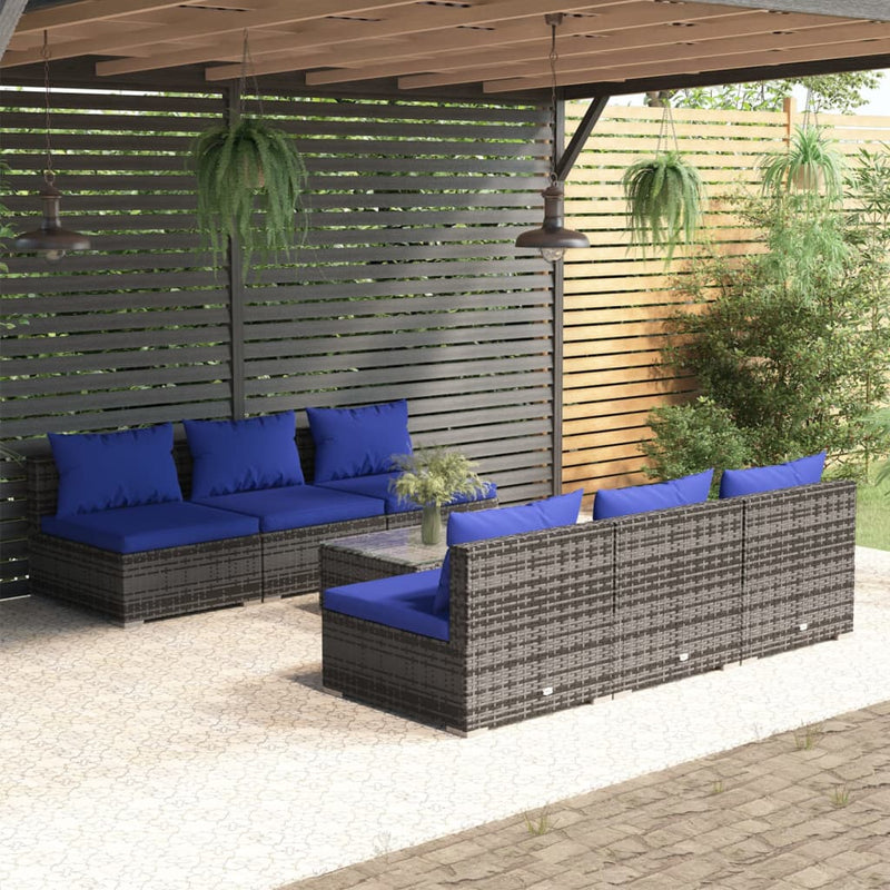 7 Piece Garden Lounge Set with Cushions Poly Rattan Grey Payday Deals