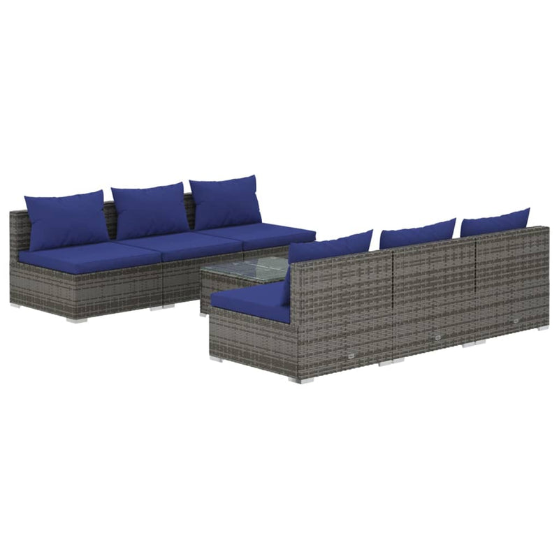7 Piece Garden Lounge Set with Cushions Poly Rattan Grey Payday Deals