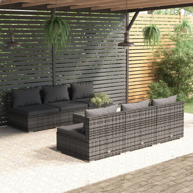 7 Piece Garden Lounge Set with Cushions Poly Rattan Grey Payday Deals