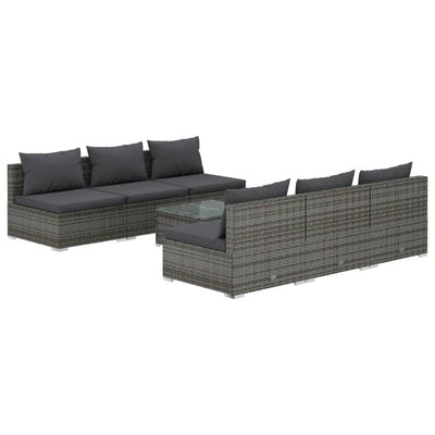 7 Piece Garden Lounge Set with Cushions Poly Rattan Grey Payday Deals