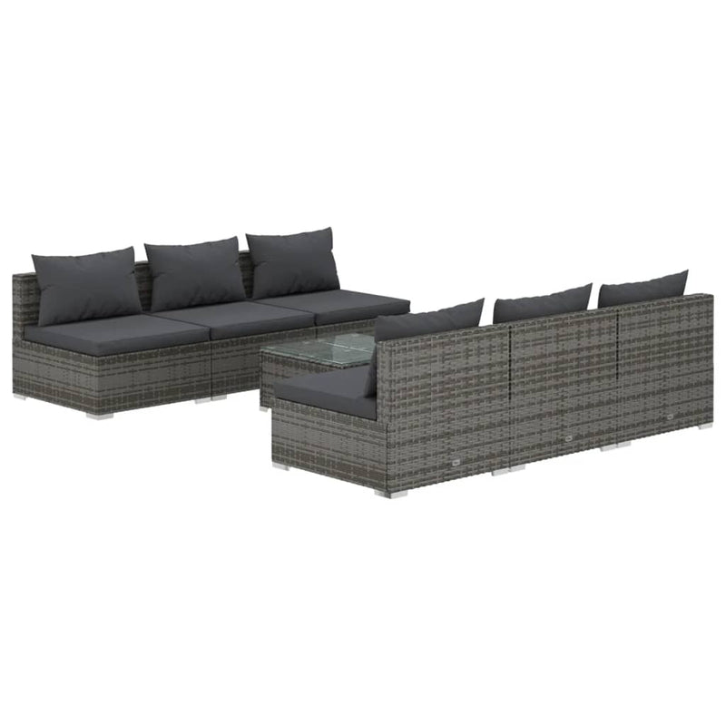 7 Piece Garden Lounge Set with Cushions Poly Rattan Grey Payday Deals