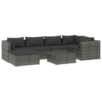 7 Piece Garden Lounge Set with Cushions Poly Rattan Grey Payday Deals