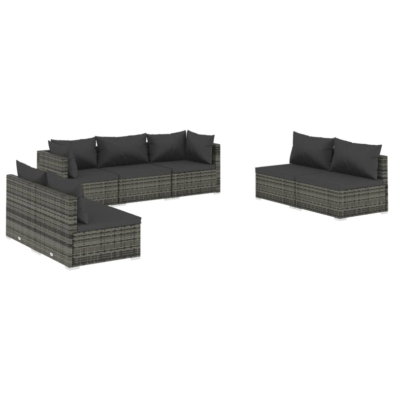 7 Piece Garden Lounge Set with Cushions Poly Rattan Grey Payday Deals