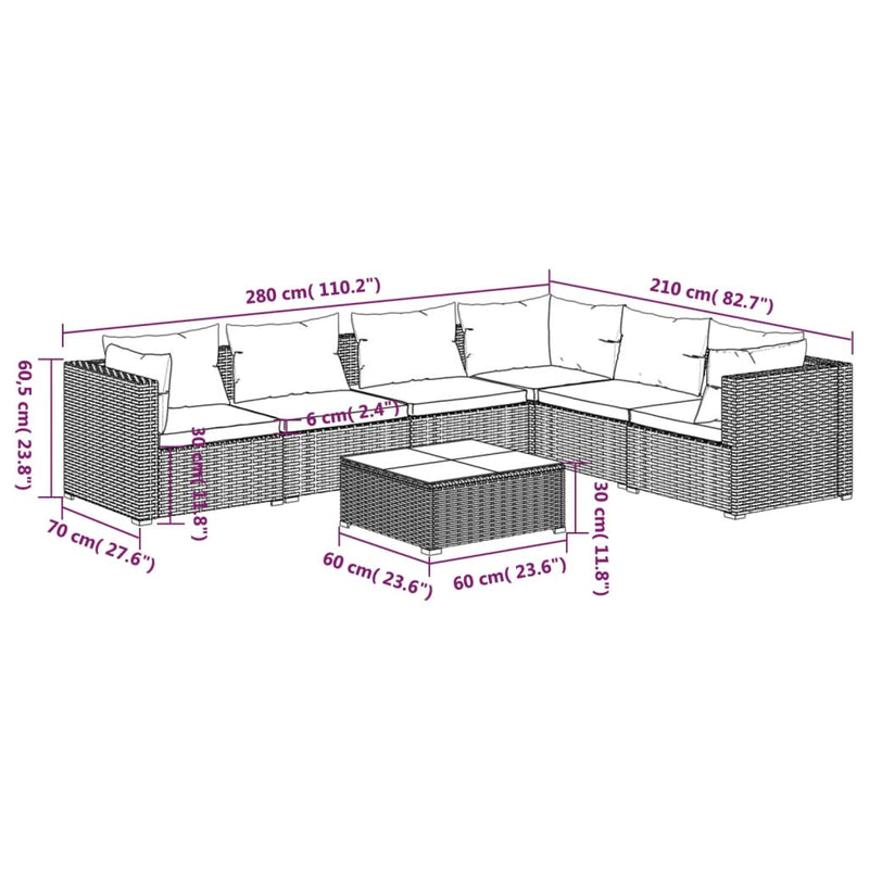 7 Piece Garden Lounge Set with Cushions Poly Rattan Grey Payday Deals