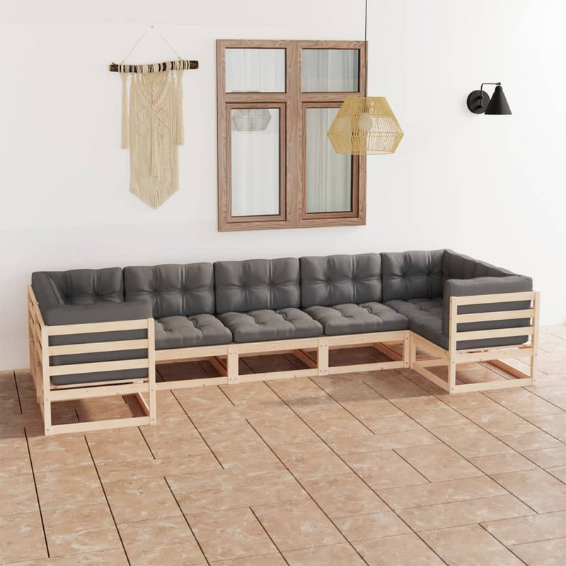 7 Piece Garden Lounge Set with Cushions Solid Pinewood Payday Deals