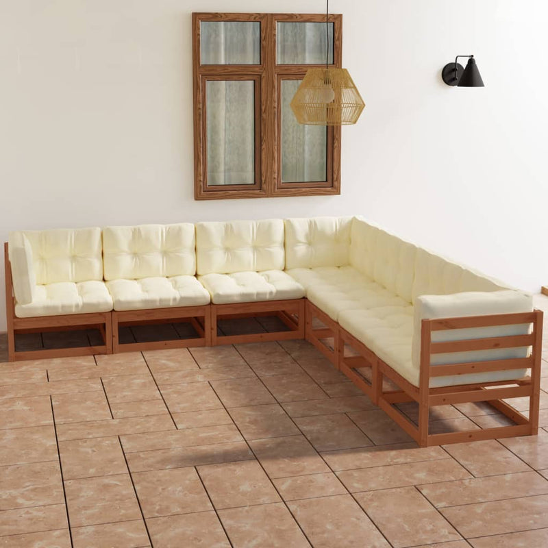 7 Piece Garden Lounge Set with Cushions Solid Pinewood Payday Deals