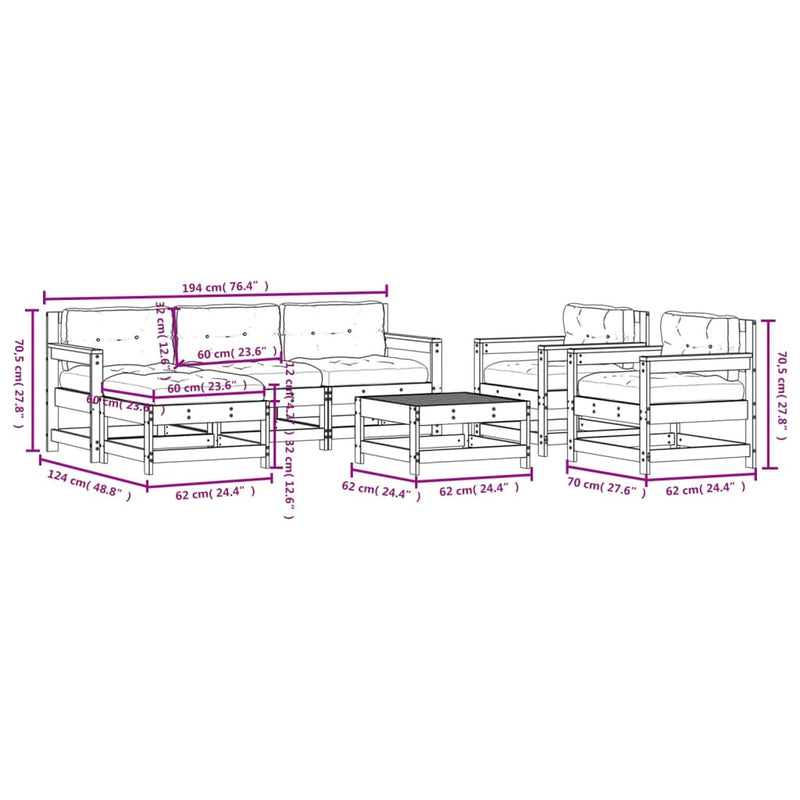 7 Piece Garden Lounge Set with Cushions Solid Wood Payday Deals