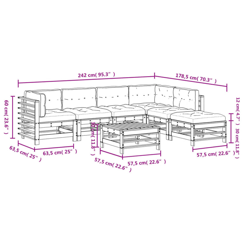 7 Piece Garden Lounge Set with Cushions Solid Wood Payday Deals