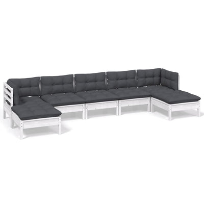 7 Piece Garden Lounge Set with Cushions White Pinewood Payday Deals