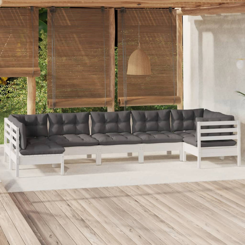 7 Piece Garden Lounge Set with Cushions White Pinewood Payday Deals