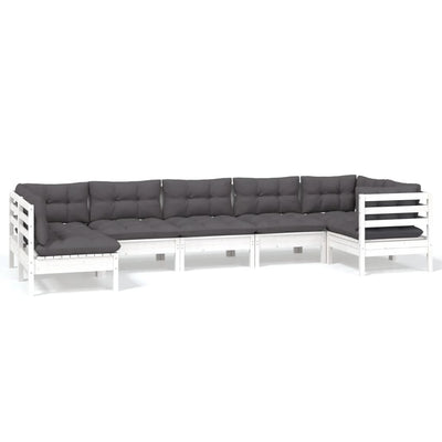 7 Piece Garden Lounge Set with Cushions White Pinewood Payday Deals