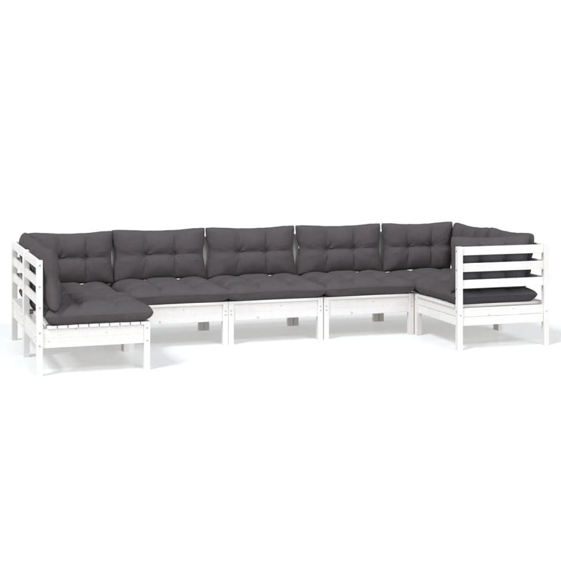 7 Piece Garden Lounge Set with Cushions White Pinewood Payday Deals