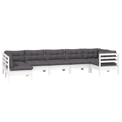 7 Piece Garden Lounge Set with Cushions White Pinewood Payday Deals