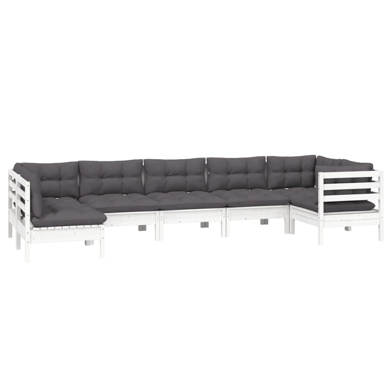 7 Piece Garden Lounge Set with Cushions White Pinewood Payday Deals