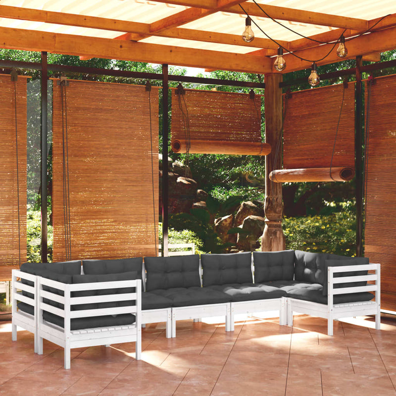 7 Piece Garden Lounge Set with Cushions White Pinewood Payday Deals