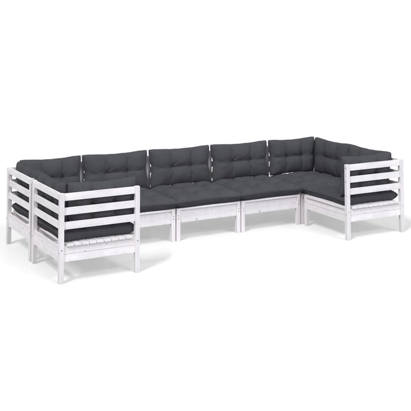 7 Piece Garden Lounge Set with Cushions White Pinewood Payday Deals