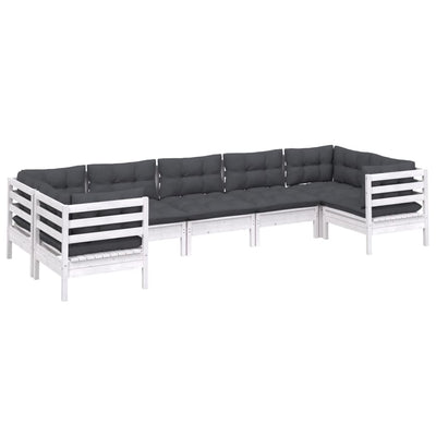 7 Piece Garden Lounge Set with Cushions White Pinewood Payday Deals