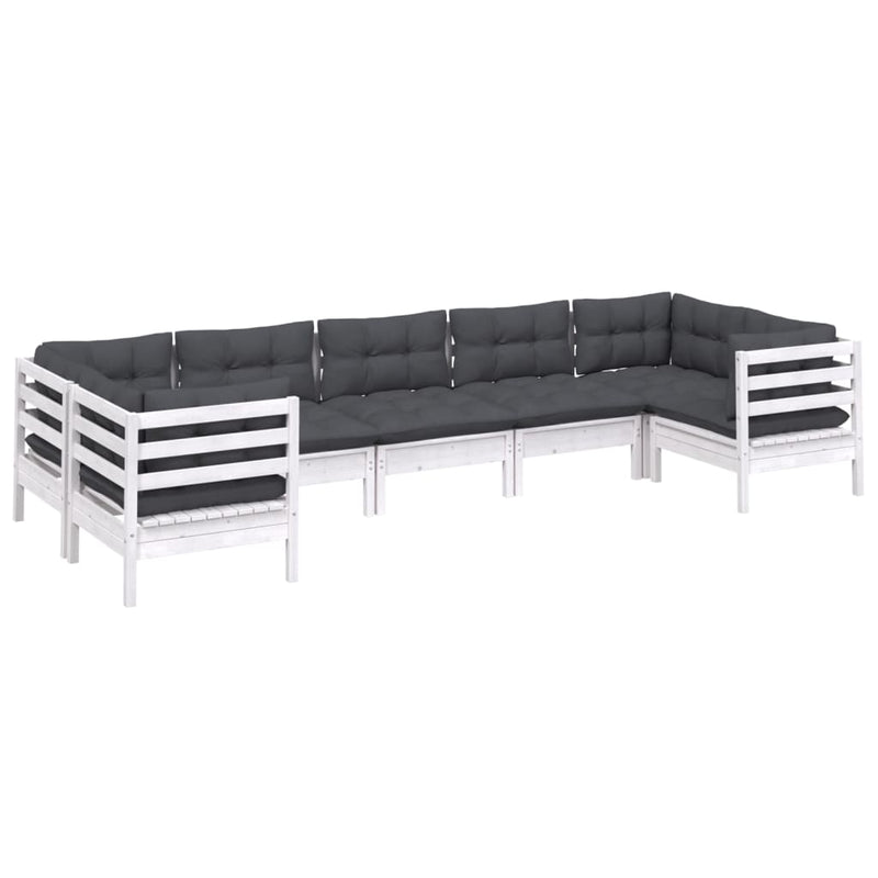 7 Piece Garden Lounge Set with Cushions White Pinewood Payday Deals