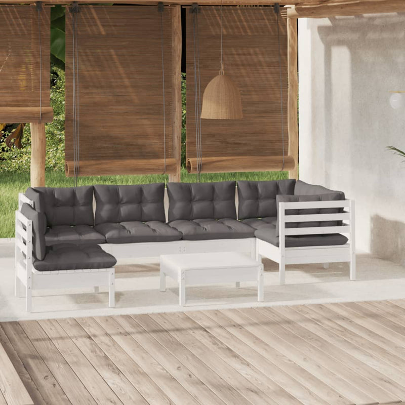 7 Piece Garden Lounge Set with Cushions White Pinewood Payday Deals