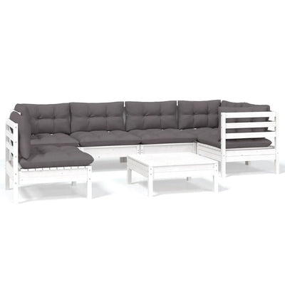 7 Piece Garden Lounge Set with Cushions White Pinewood Payday Deals