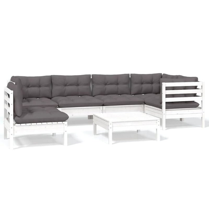 7 Piece Garden Lounge Set with Cushions White Pinewood Payday Deals