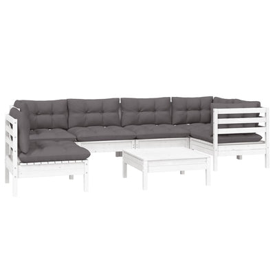 7 Piece Garden Lounge Set with Cushions White Pinewood Payday Deals