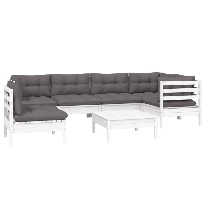 7 Piece Garden Lounge Set with Cushions White Pinewood Payday Deals