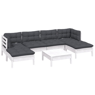 7 Piece Garden Lounge Set with Cushions White Pinewood Payday Deals