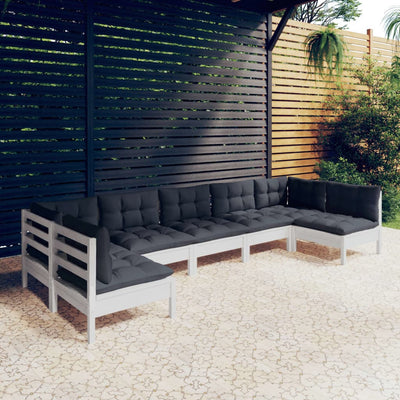 7 Piece Garden Lounge Set with Cushions White Solid Pinewood Payday Deals