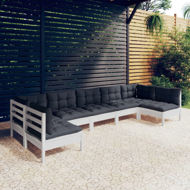 7 Piece Garden Lounge Set with Cushions White Solid Pinewood Payday Deals