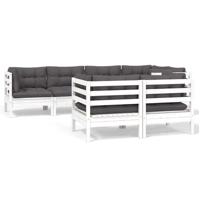 7 Piece Garden Lounge Set with Cushions White Solid Pinewood Payday Deals