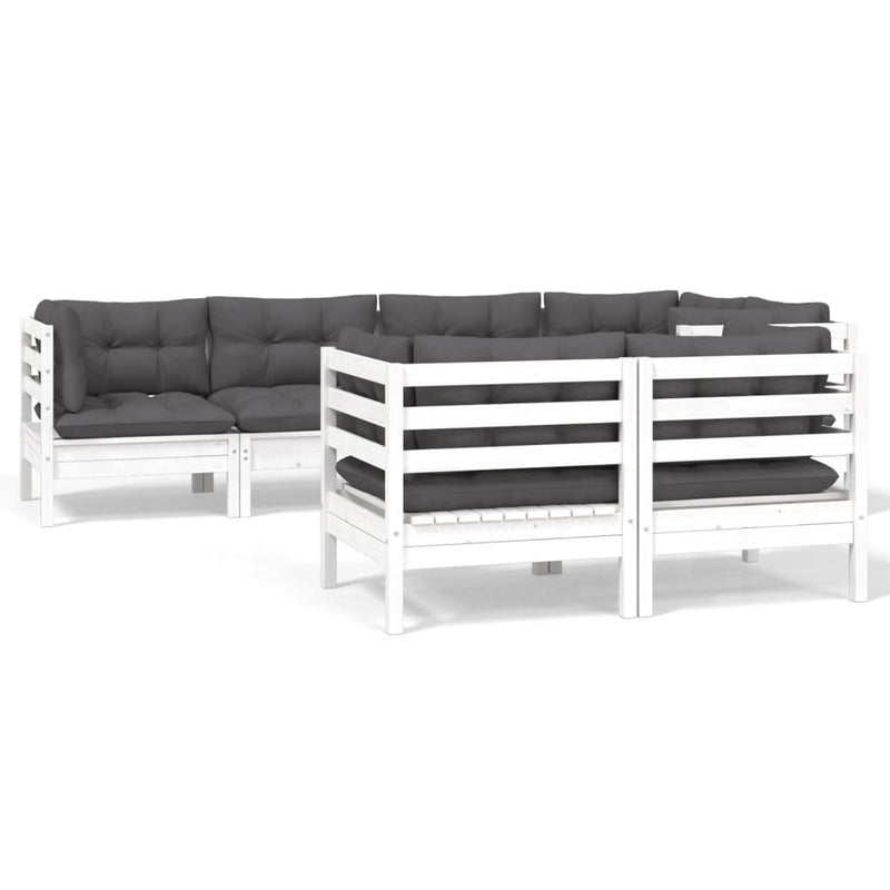 7 Piece Garden Lounge Set with Cushions White Solid Pinewood Payday Deals